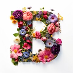 Wall Mural - Letter B of the English alphabet made of flowers on a white background