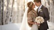 Married couple in Sophisticated Winter Wedding Ceremony: An Elegant Celebration Set Amidst a Picturesque Snowy Landscape