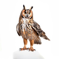 Wall Mural - Long-eared owl bird isolated on white background.