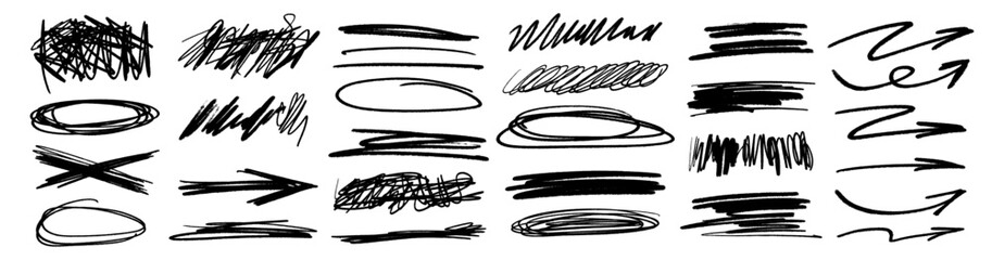 Wall Mural - grunge scrawls, charcoal scribbles, rough brush strokes, underlines and circles. bold charcoal freeh