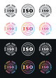 © Анастасія Прокопчук - Collection of ISO 9001:2015 certification stamps of 3 types: white, black and colored. Vector, design