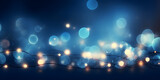 Fototapeta Miasto - Hintergrund mit Glitter, Lichter, Lichterkette, Funkeln, Sterne in blau, gold und schwarz als bokeh Banner