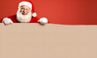 Lächelnder Weihnachtsmann auf rotem Hintergrund mit leerem Werbebanner Hintergrund mit Copy Space