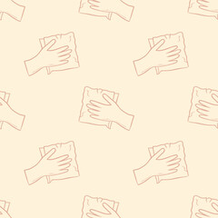 Seamless vector hand drawn pattern with hands in gloves washes