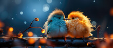 Two Colorful Birds Sitting Together On A Branch, Christmas, Love,