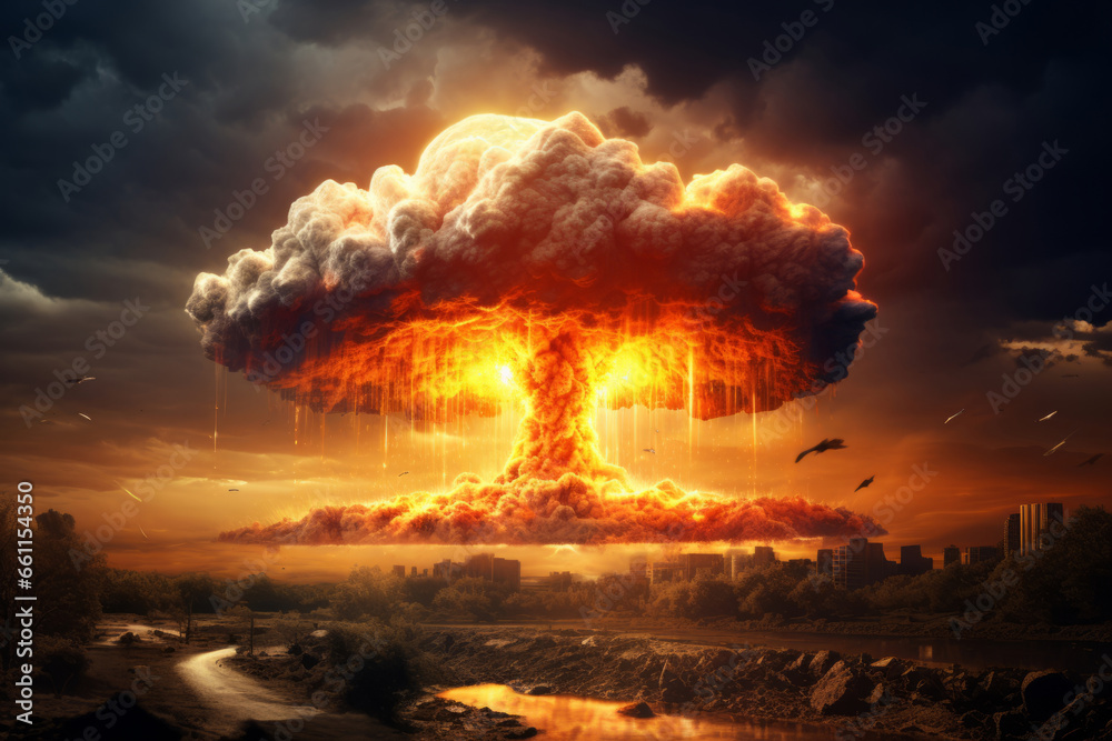 Radioactive Bomp Terrible atomic explosion of a nuclear bomb with a mushroom cloud of ...