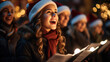 © visoot - A heartwarming moment of carolers singing Christmas songs under the glow of streetlights in a suburban.