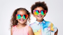 Two Little Boys And Girls Wearing Colorful Glasses