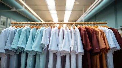 Wall Mural - A medical workers shirt hangs on a rack.