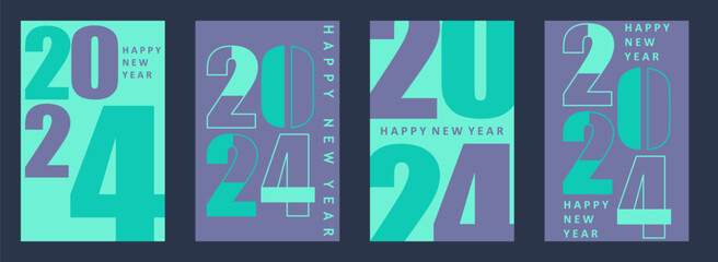 Wall Mural - 2024 typography design concept. Happy new year 2024 cover design in futuristic colors for banners, posters and greetings.