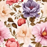 Fototapeta Boho - floral pattern with flowers, in the style of realistic usage of light and color, white background