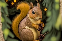 Christmas Squirrel In A Christmas Tree Hdr 8k Photo 