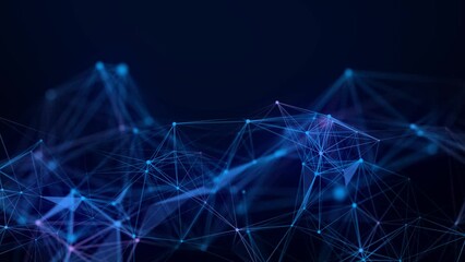 Fototapete - Blue network connection structure. Digital background with dots and lines. Big data visualization. 3D rendering.