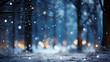 Beautiful winter background detail forest at night with snowfall and snowy ground