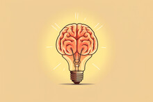Creative Generative AI Illustration Of Brain Inside Of Light Bulb With Concept Of Idea Or Brainstorm Against Beige Background