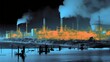 A series of thermal images depicting the rising temperatures in a river as it flows through an industrial region, portraying the effects of thermal pollution.