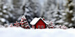 little red house in nature, forest border, snowy landscape, miniature, deco, winter, cold, snow