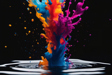 Poster - Vivid Ink Burst in Water, Abstract Dye Splash, Artistic Graphic Element on black  Background..