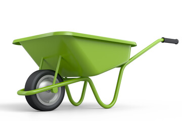 Wall Mural - Garden wheelbarrow isolated on white background. Handcart with wheel.