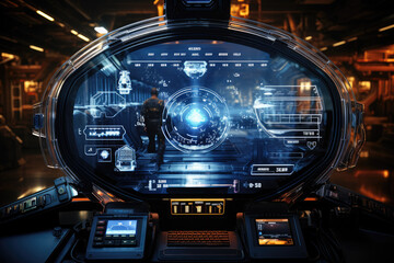 Poster - futuristic technology background with a digital hud interface, showcasing virtual computer screens a