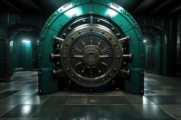 Poster - The concept of bank vault door locker safety and security is conveyed, emphasizing the importance of protecting valuable assets. Generative Ai.