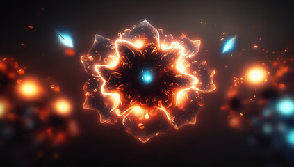 Poster - fiery floral abstract background with glowing flares and vfx