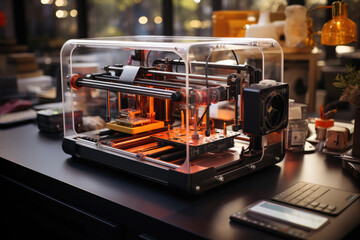 Poster - A world where 3D printing provides instant access to goods and customized products. Generative Ai.