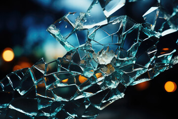 Wall Mural - a shattered glass windowpane reflecting fragmented images of the world outside, distorting reality i