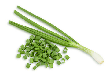 Wall Mural - Green onion isolated on the white background. Top view. Flat lay.