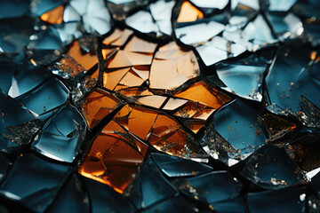 Wall Mural - a distorted reflection in a cracked mirror, where the viewer's image appears fractured and disjointe