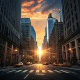 Fototapeta Londyn - Golden Hour at Wall Street – A Beautiful Sunset over the Financial District