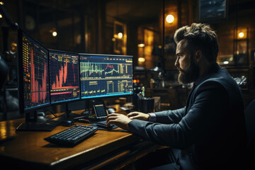 Poster - a person investing in global stocks through an online trading platform, participating in the global 