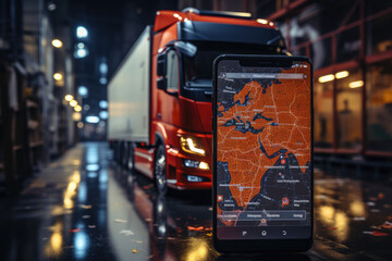 Poster - a person tracking the real-time location of a delivery truck using a mobile app, highlighting the im