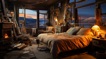 Wall Mural - interior of the bedroom in the night time,