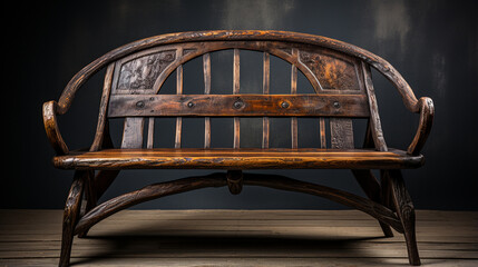 Wall Mural - old wooden chair with black background.