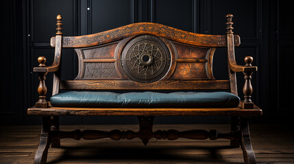 Wall Mural - old wooden chair with black background.