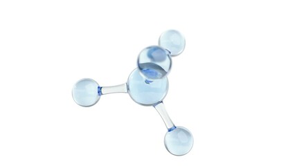 Model of a glass methane molecule. Abstract molecular shape on a white background. 4k animation loop.