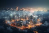 Fototapeta Nowy Jork - Futuristic cityscape with IoT, cloud computing, and holograms. Generative AI