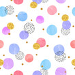 Seamless dotted pattern with colorful circles. Vector background with round shapes