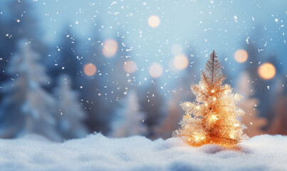 snow on in snow light and Christmas tree leaf background