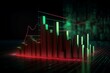 Dark background with red and green graph depicting the Dow Jones industrial index; financial concept; 3D rendering. Generative AI