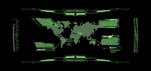 Poster - High tech bars and frames. Cyberpunk Frames and icons damage and system failure. Vector illustration HUD danger and alert attention. Holographic hud user interface elements