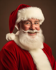 Wall Mural - Real smiling Santa Claus, doing a shocked look on tan background