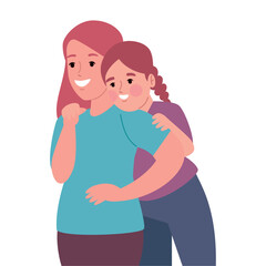 Sticker - mother hugging daughter happy