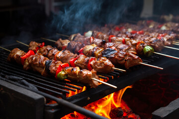 Wall Mural - Delicious kebab on open flame grill