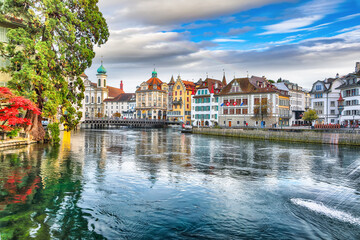 Wall Mural - Amazing historic city center of Lucerne with famous buildings and lake Jesuitenkirche Church.