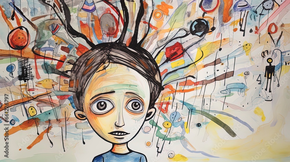 Thoughtful stressed young child with ADHD (Attention deficit ...