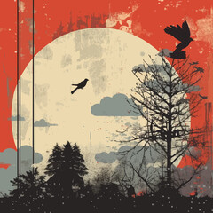 Canvas Print - nature weather silhouette distressed retro. Created using Generative AI Technology