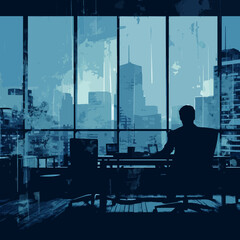 Wall Mural - business office silhouette distressed. Created using Generative AI Technology