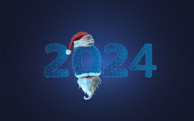 2024 hat, beard and mustache of Santa Claus, a symbol of the New Year, Christmas, Secret Santa, the spirit of Christmas, Saint Nicholas, a feast for which gifts are given.2024.low poly, wireframe